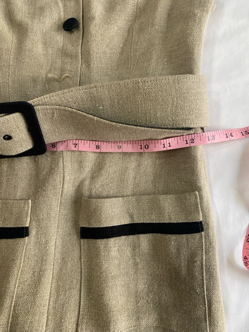 STAUD Lampone Beige 100% Linen Wide-Leg Cropped Jumpsuit with Black Trim 0 - Picture 13 of 15